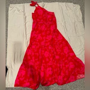 Pretty Garden Floral Knot One Shoulder Sleeveless Ruffle Hem Flowy Maxi Dress